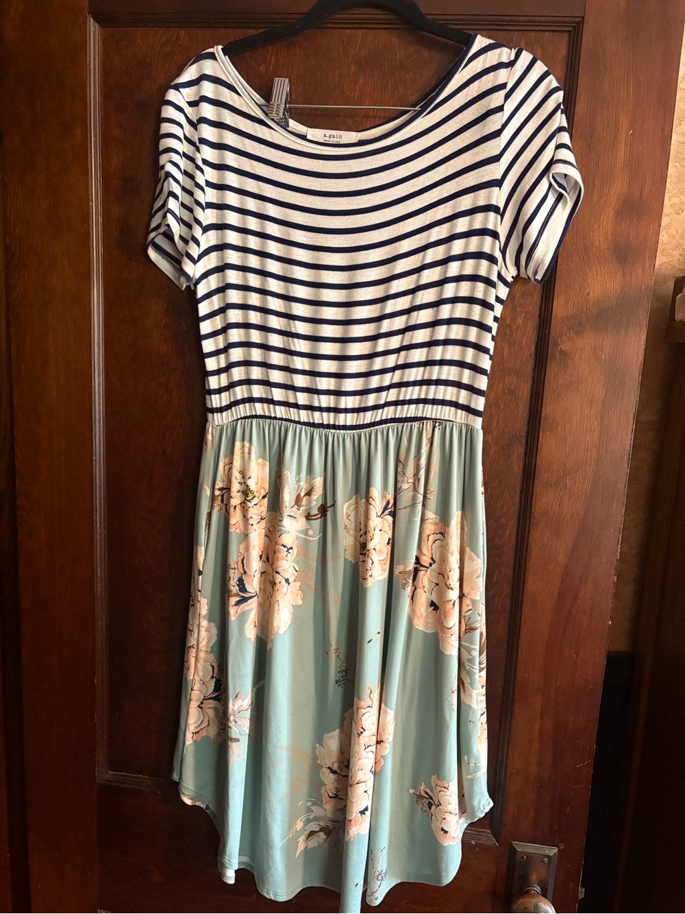 Women’s Navy Stripe & Mint Floral Skater Dress
